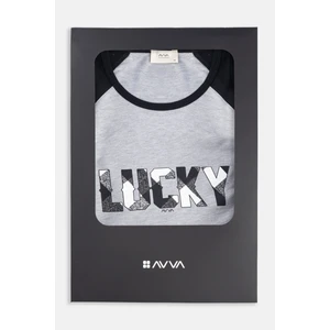 Erkek Gri Bisiklet Yaka Pamuklu Reglan Özel Kutulu Pijama Takımı E003305