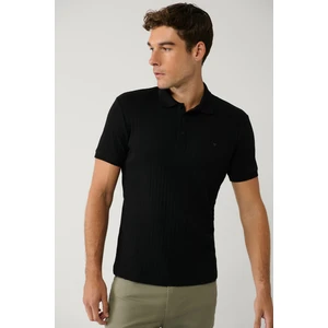 Erkek Siyah %100 Pamuk 3 Düğmeli Jakarlı Polo Yaka T-Shirt A41Y1354