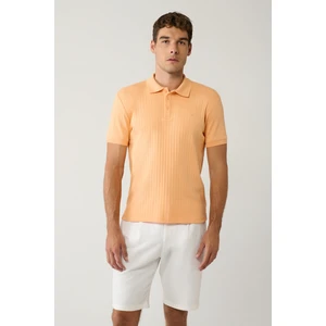 Erkek Açık Turuncu %100 Pamuk 3 Düğmeli Jakarlı Polo Yaka T-shirt A41y1354