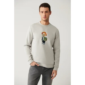 Erkek Gri Bisiklet Yaka Interlok Baskılı Sweatshirt A41y1248