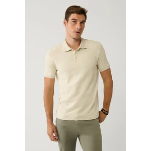 Erkek Bej %100 Pamuk 3 Düğmeli Jakarlı Polo Yaka T-Shirt A41Y1147
