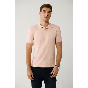 Erkek Açık Pembe %100 Pamuk 3 Düğmeli Jakarlı Polo Yaka T-shirt A41y1354