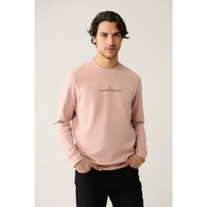 Erkek Açık Pembe Bisiklet Yaka Interlok Baskılı Sweatshirt A41y1246