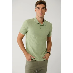 Erkek Haki %100 Pamuk 3 Düğmeli Jakarlı Polo Yaka T-shirt A41y1147