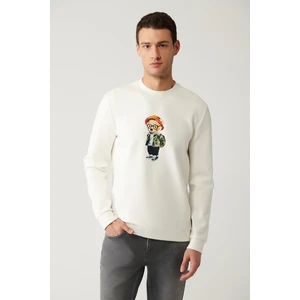 Erkek Ekru Bisiklet Yaka Interlok Baskılı Sweatshirt A41y1248