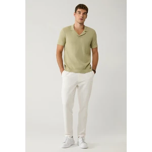 Erkek Kırık Beyaz Beli Lastikli Bağcıklı Keten Pamuk Dokulu Chino Pantolon B003036