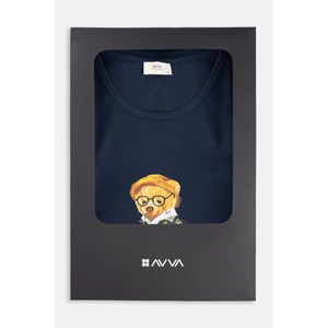 Erkek Lacivert Bisiklet Yaka %100 Pamuk Ekoseli Özel Kutulu Pijama Takımı E003303