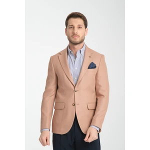 Fevual Erkek Bej Mono Yaka Diagonal Desenli Slim Fit Blazer Spor Ceket