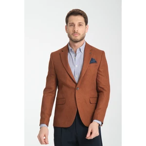 Fevual Erkek Bronz Mono Yaka Diagonal Desenli Slim Fit Blazer Spor Ceket