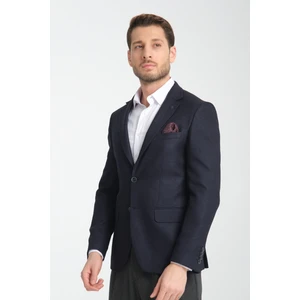 Fevual Erkek Koyu Lacivert Mono Yaka Diagonal Desenli Slim Fit Blazer Spor Ceket