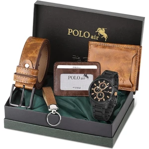 Polo Air Erkek Kol Saati Cüzdan Kemer Kartlık Anahtarlık Kombin Set PL-0835E3 Taba Set