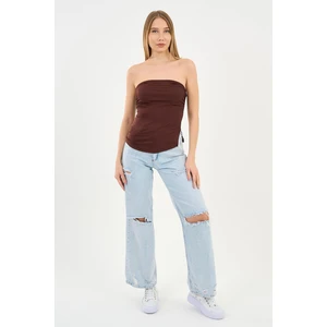 Alexandergardi Yırtmaçlı Straplez Bluz (B24-00226)