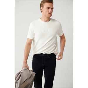 Erkek Beyaz Soft Touch Bisiklet Yaka Baskılı T-shirt A41y1333