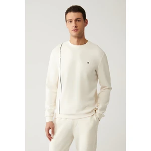 Erkek Ekru Bisiklet Yaka Baskılı Soft Touch Sweatshirt A41y1224