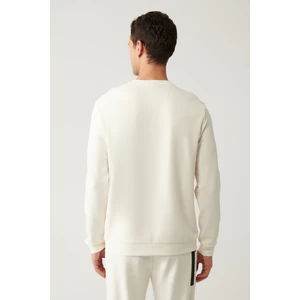 Erkek Ekru Bisiklet Yaka Baskılı Soft Touch Regular Fit Sweatshirt A41y1224