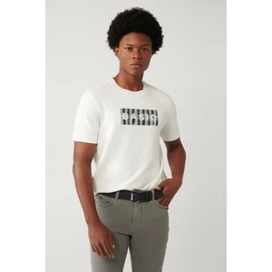 Erkek Beyaz Soft Touch Hologram Baskılı Bisiklet Yaka T-shirt A41y1335