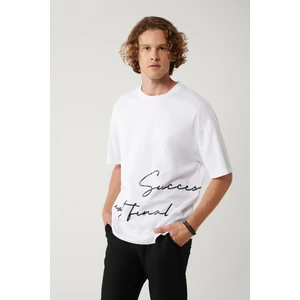 Erkek Beyaz %100 Pamuk Bisiklet Yaka Baskılı T-shirt A41y1038