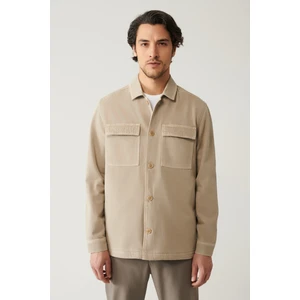 Avva Erkek Vizon Klasik Yaka Garment Dyed Cepli %100 Pamuk Comfort Fit Denim Ceket A41Y6005