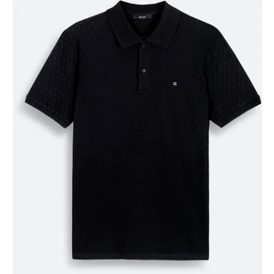 Erkek Siyah Polo Yaka Jakarlı Regular Fit T-shirt A41y1196