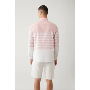 Avva Erkek Açık Pembe Düğmeli Yaka Pano Çizgili Slim Fit Gömlek A41Y2190