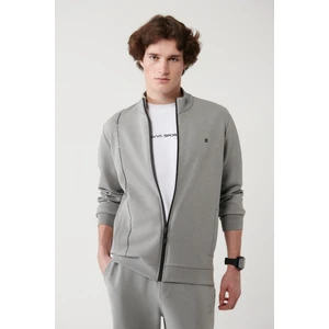 Erkek Gri Dik Yaka Baskılı Soft Touch Baskılı Sweatshirt A41y1225