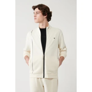 Erkek Ekru Dik Yaka Baskılı Soft Touch Baskılı Sweatshirt A41y1225