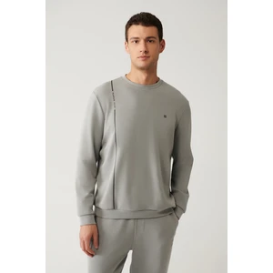 Erkek Gri Bisiklet Yaka Baskılı Soft Touch Sweatshirt A41y1224