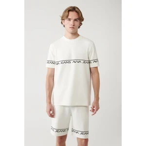 Erkek Beyaz Baskılı Bisiklet Yaka Soft Touch T-shirt A41y1329