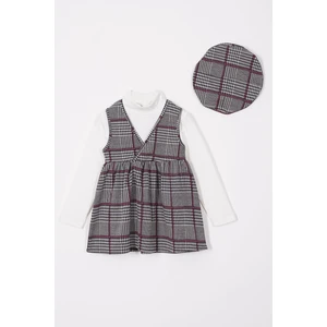 Balıkçı Yaka Badili Şapka Aksesuarlı  Mürdüm Renk Kız Çocuk  Üçlü Takım Elbise