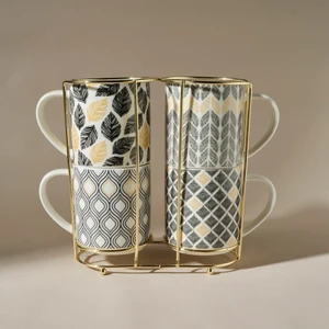 Nero 4'lü Standlı Porselen Kupa/Mug Seti