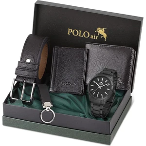 Polo Air Erkek Kol Saati Anahtarlık Cüzdan Kemer Kartlık Kombin Siyah Set  PL-0864E1