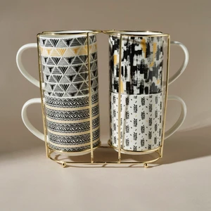 Nigrum 4'lü Standlı Porselen Kupa/Mug Seti