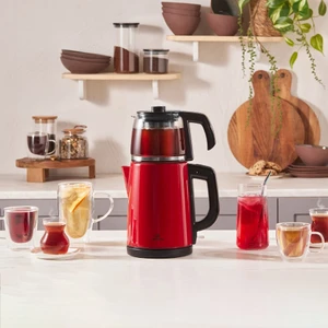 Tea Glass Kırmızı Inox Çelik Su Isıtıcı Çay Makinesi