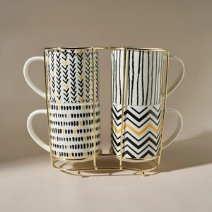 Nomar 4'lü Standlı Porselen Kupa/Mug Seti