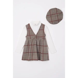 Balıkçı Yaka Badili Şapka Aksesuarlı Haki Renk Kız Çocuk Üçlü Takım Elbise