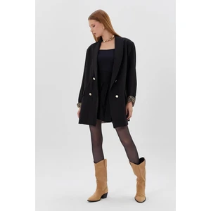 Shopping Shop Kol Ağzı Leopar Detaylı Blazer Ceket Sıyah
