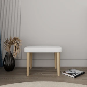 Ahşap Ayak Dekoratif Beyaz Peluş Puf Bench, Makyaj Masası Pufu