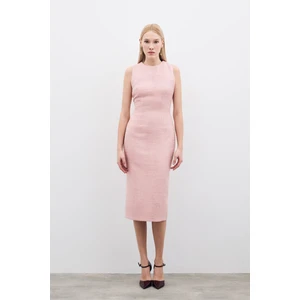 Kolsuz Uzun Tüvit Elbise - Pudra