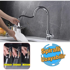 Spiralli Evye Batarya Krom Lavabo Banyo Mutfak Musluğu Musluk Mermer Tezgah Üstü Çift Su Giriş Evye