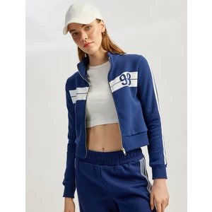 Kolej Baskılı Uzun Kollu Fermuarlı Crop Sweatshirt