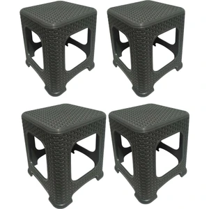 4 Adet Orta Boy Tabure Hasır Desenli Plastik Tabure 33 x 26,5  cm  Antrasit