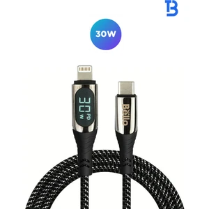 BA-03 Type-C Lightning Göstergeli Örgülü Hızlı Şarj Data Kablosu 30W 1.2m
