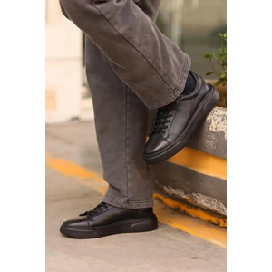 - Siyah Hakiki Deri Bağcıklı Erkek Sneaker 800-2501