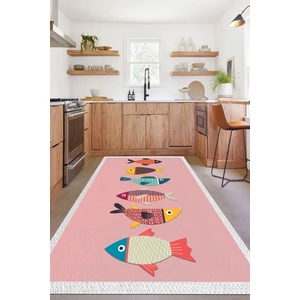 Napoli Home Dijital Baskılı Balık Figürlü Yıkanabilir Kaymaz Yolluk Salon Mutfak Halısı, Mutfak-51-Pembe,