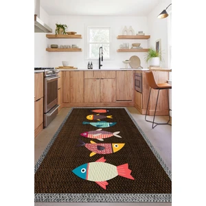 Napoli Home Dijital Baskılı Balık Figürlü Yıkanabilir Kaymaz Yolluk Salon Mutfak Halısı, Mutfak-51-Kahve,