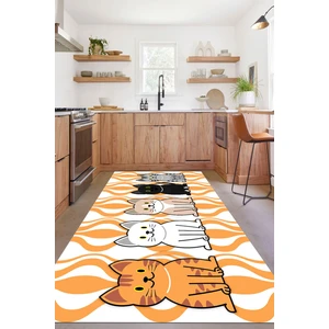Napoli Home Dijital Baskılı Kedi Figürlü Yıkanabilir Kaymaz Yolluk Salon Mutfak Halısı, Mutfak-53-Turuncu,