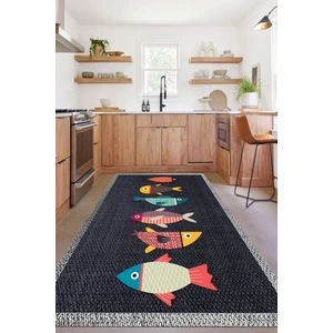 Napoli Home Dijital Baskılı Balık Figürlü Yıkanabilir Kaymaz Yolluk Salon Mutfak Halısı, Mutfak-51-Lacivert,