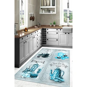 Napoli Home Dijital Baskılı Çaydanlık Motifli Yıkanabilir Kaymaz Yolluk Salon Mutfak Halısı, Mutfak-79-Turkuaz,