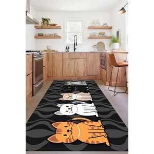 Napoli Home Dijital Baskılı Kedi Figürlü Yıkanabilir Kaymaz Yolluk Salon Mutfak Halısı, Mutfak-53-Gri,