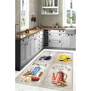 Napoli Home Dijital Baskılı Çaydanlık Motifli Yıkanabilir Kaymaz Yolluk Salon Mutfak Halısı, Mutfak-79-Renkli,